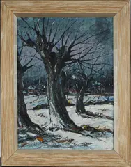 Peter van Brakem, knotwilgen, Peter van den Braken, Eindhoven 1896-1979, olieverf op linnen, Knotwilgen, 52x71cm., Cond.:G