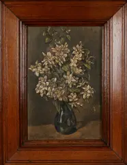 Frans Oerder, bloemen, Frans Oerder (Rotterdam 1867 - 1944 Pretoria), pastel op papier, vaas met bloemen, in origineel eiken lijst 50x33cm