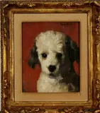 Georg Rueter, hondje, Georg Rueter (1906 Amsterdam - ), olieverf op paneel, hondje 21x18cm