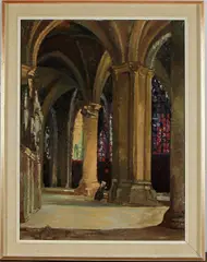 J. Kercek, kerk, 1910, olieverf op linnen, kerkinterieur 61x81cm