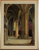 J. Kercek, kerk, 1910, olieverf op linnen, kerkinterieur 61x81cm