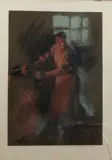 Hans Uhl, staalarbeider, Hans Uhl (Duitse School), pastel op papier, staalarbeiders bij vuur 34x60cm