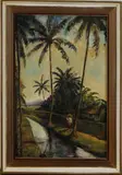 Oosterse voorst. by Ronald Henry Arthur Frijling, Ronald Frijling (Java 1917 - 1941), olieverf op linnen, Javaans riviergezicht met figuur 40x60cm, sold Jan 2013