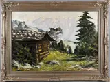 W. Heidtman, landschap, Heidtman Duitse school, olieverf op linnen, Duits berglandschap 100x80cm