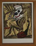 Litho met pamflet, Bervoets, Fred Bervoets, lithografie handgesigneerd fantasievoorstelling (litho en affiche) 52x68cm