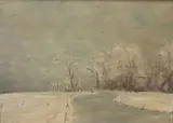 wintergezicht by Ongesigneerd wintergezicht, olieverf op paneel 28x38cm, Ongesigneerd wintergezicht, olieverf op paneel 28x38cm, sold Jan 2013