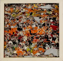 Modern schilderij, 80-er jaren, Ongesigneerd jaren 80, olieverf op paneel, moderne compositie 33x33cm