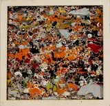 Modern schilderij, 80-er jaren, Ongesigneerd jaren 80, olieverf op paneel, moderne compositie 33x33cm