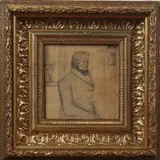 man op stoel by Portret 19e eeuw, tekening op papier, 12x12cm, Portret 19e eeuw, tekening op papier, 12x12cm, sold Jan 2013