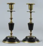 Empire stijl by Twee antieke bronzen kaarskandelaren ca, 1870 met zwart marmer, in goede staat, sold Jan 2013