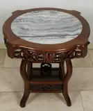Chinese tafel, marm. blad, Oude Oosterse bijzettafel met grijs marmeren blad, 20e eeuw,In zeer goede staat