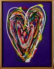 Lambert Oude Wesselink, Liefde, Lambert Oude Wesselink (galerie Ootmarsum), acryl, kleurrijk hart 30x40cm