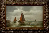 A. Hoff, boten op het water, Hoff, olieverf op linnen, zeegezicht met zeilboten 30x50cm