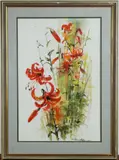 Gouache '84, bloemen, Onduidelijk gesigneerd 1984, gouache op papier, bloemen 39x58cm