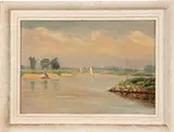 C. Hamer, de IJssel Deventer, 1930, olieverf op linnen, de IJssel bij Deventer 50x35cm