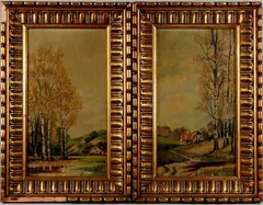 Pendant A, A. Stulz, Stulz Freiburg, olieverf op linnen, landschappen met berkebomen 41x23cm