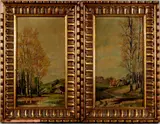 Pendant A, A. Stulz, Stulz Freiburg, olieverf op linnen, landschappen met berkebomen 41x23cm