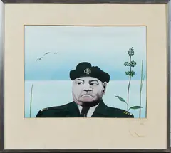 S. v.d. Veen, Russische militair, S. v.d. veen 1978, gouache op papier, "op zoek naar het strijdperk" 33x25cm
