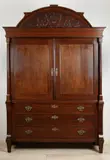 Drents eiken kabinet ca, ca. 1820, Brons beslag en volle zuilen met messing capitellen