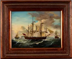 Schilderij Fulton, zeegezicht, Fulton, olieverf op paneel, driemasters bij de Highcliffs England 30x40cm