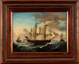 Schilderij Fulton, zeegezicht, Fulton, olieverf op paneel, driemasters bij de Highcliffs England 30x40cm