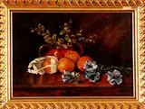 Schilderij H. Werker, stilleven, Werker 1916, olieverf op linnen, stilleven met bloemen en fruit 48x35cm