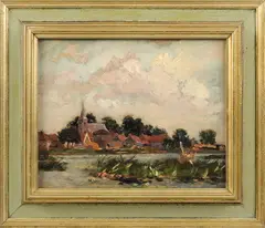 John Elzinga, Eernerwoude, Johannes Elzinga ( 1893 -1969 Leeuwarden), olieverf op paneel, Eernewoude studie 24x30cm