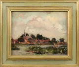 John Elzinga, Eernerwoude, Johannes Elzinga ( 1893 -1969 Leeuwarden), olieverf op paneel, Eernewoude studie 24x30cm