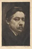 Dirk Harting, zelfportret, Dirk Harting (Saratoga 1884 - Haarlem), mezzotint op papier, zelfportret nr