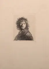 zelfportret by Rembrandt van Rijn, Rembrandt van Rijn (19e eeuwse nadruk), ets op papier, zelfportret 6x7,5cm, sold Apr 2012