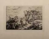 Ongesigneerde ets, 18e-19e eeuw, Ongesigneerd 18e-19e eeuw, ets op papier, landschap met geiten 17x11cm