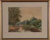 dinkel by P.A. Nijgh, Nijgh (1876 - 1959 Enschede),aquarel op papier, De Dinkel 38x30cm, sold Apr 2012