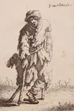Ets ca. 1610, J.G.J.J. van Vliet, 1610 Holland, ets op papier, zwerver met houten been en wandelstok (lichte vochtvlekken) 6,5x9,5cm