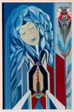 F. ter Horst, Madonna, F. ter Horst 1975, olieverf op linnen, Madonna in Art Nouveau stijl 40x60cm