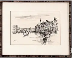 Jan Korthals, Venetië, Jan Korthals (Amsterdam 1916 - ), lithografie op papier, Venezia 14/3 '64, 27x18cm
