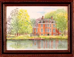 M. Maat, Vechtoever, Maat 1989, aquarel op papier, Vechtoever Maarssen 38x28cm