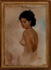 Indonesisch schilderij, naakt, Harry, olieverf op linnen, Indonesisch naakt 50-er jaren 70x50cm
