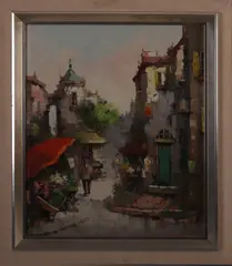 R. Kamman, stadsgezicht Parijs, Kamman (verso etiket kunsthandel Roelofs), olieverf op linnen, stadsgezicht Parijs 50x60cm