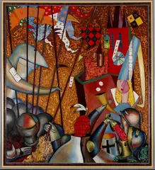 Russische School, riddergevecht 1989, Cygankov 1989 (Russische school), olieverf op linnen, "Turnyras" 125x113cm