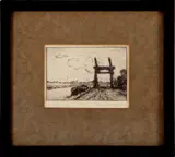 Gérard Altmann, ets, Gerard Altmann (1877 - Rotterdam - 1940), gravure op papier, Hollandse rivier met boot en ophaalbrug 9x7cm