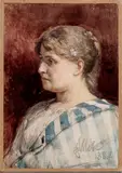 August Allebé, aquarel, Auguste Allebe 1884 (Amsterdam 1838 - 1927), aquarel op papier, portret van een dame 25x17cm