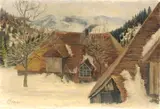 F.H. Lang, winters berglandschap met huis, 1930, Duitse school, olieverf op linnen, winters berglandschap met huis 57x38cm