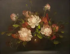 v. Hog, Bloemstilleven, Hog 20e eeuw, olieverf op linnen, vaas met rozen 25x20cm