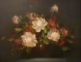 v. Hog, Bloemstilleven, Hog 20e eeuw, olieverf op linnen, vaas met rozen 25x20cm