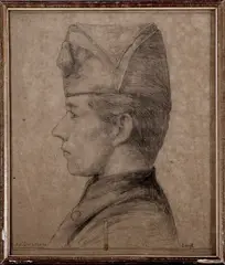 Chris Lebeau, jonge soldaat, Joris Johannes Christiaan Lebeau, tekening op papier, jonge officier 1898 27x23cm