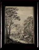 Both fecit, gravure, Both fecit (18e-19e eeuw), gravure op papier, romantisch landschap met vele figuren 20x26cm