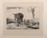 P.J. van Os, gravure, Pieter Gerardus van Os (Den Haag 1776 - 1839), gravure op papier, landschap met ezel en bokken 23x16cm