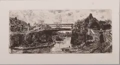 gravure by Jacob Maris, Jacob Maris (1837 - 1899 Holland), gravure op papier, Hollands landschap met brug en figuren 20x8,5cm, sold Oct 2011