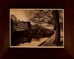 Frans Everbag, ets, Frans Everbag (proefdruk) (1877 - 1947 Holland), ets op papier, handgesigneerd, grachtgezicht Amsterdam 43x31cm