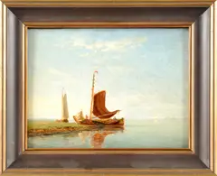 Willem Johannes Schütz, schepen aan de Schelde, Willem Johannes Schütz (Middelburg 1854 - 1933), olieverf op paneel, schepen aan de Schelde 21x30cm
